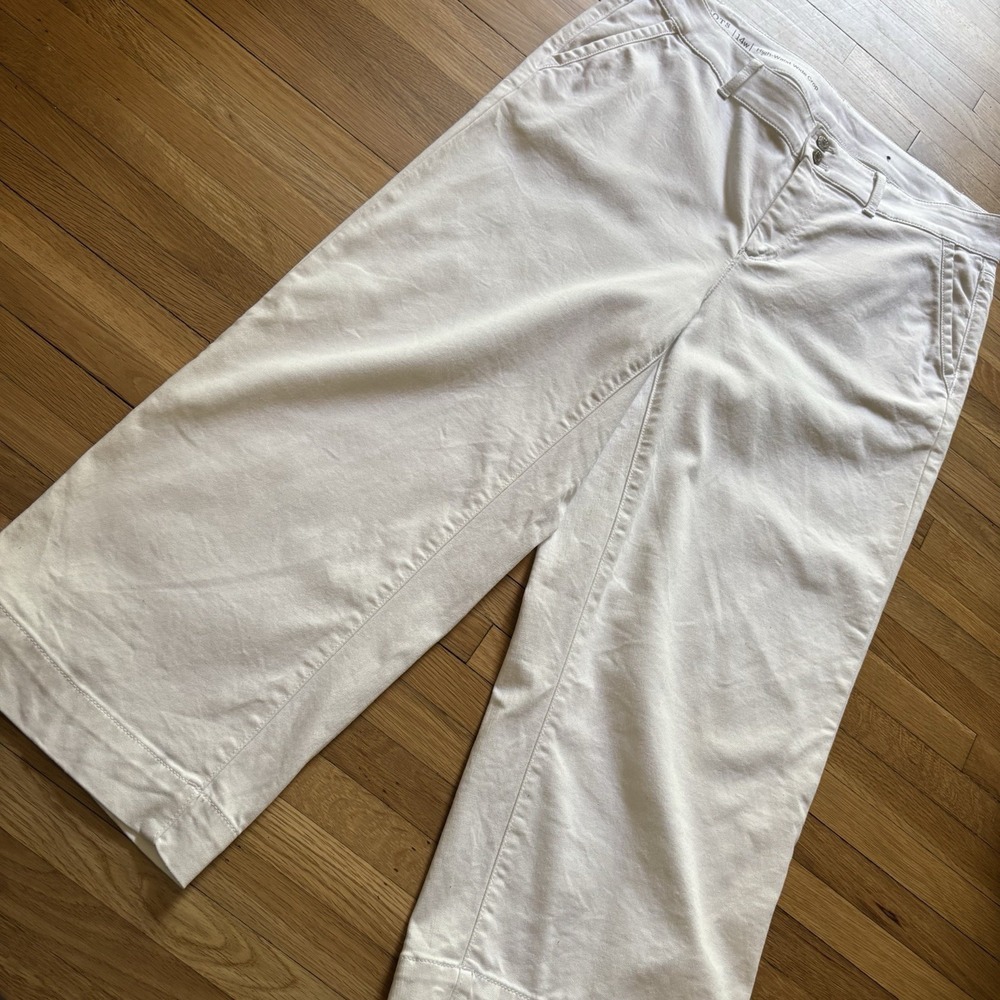 Talbots Flawless High-Waist Wide Cropped Pants Womens 14 White Prep Minimalist